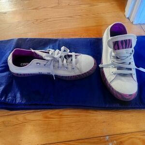 Zebra print soles purple white black